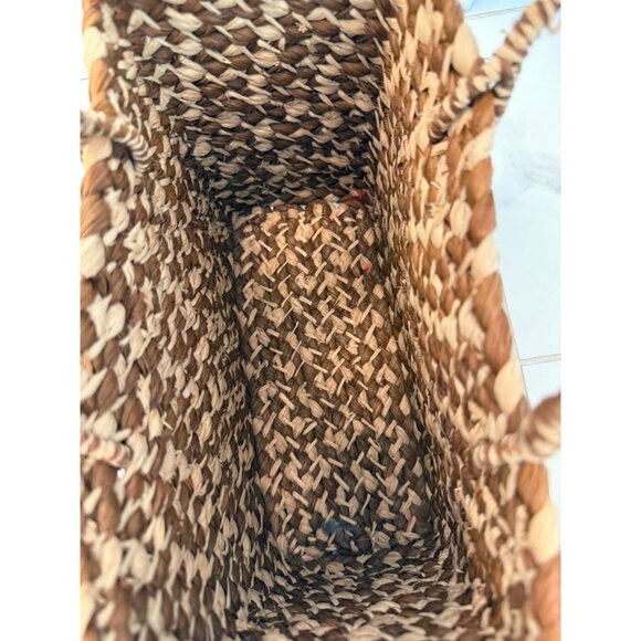 Brown & Tan Straw Woven Basket Handbag Tote - Picture 6 of 7